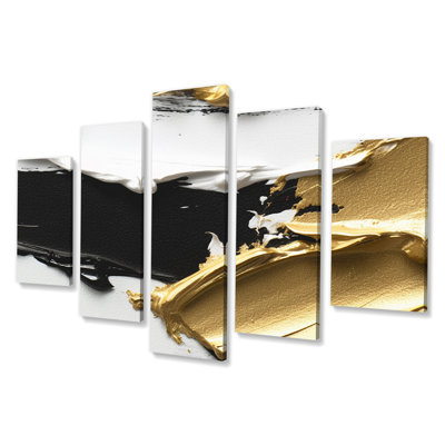 Imminent Bliss Bold Textured Gold And Black I - Abstract Canvas Print - 5 Panels