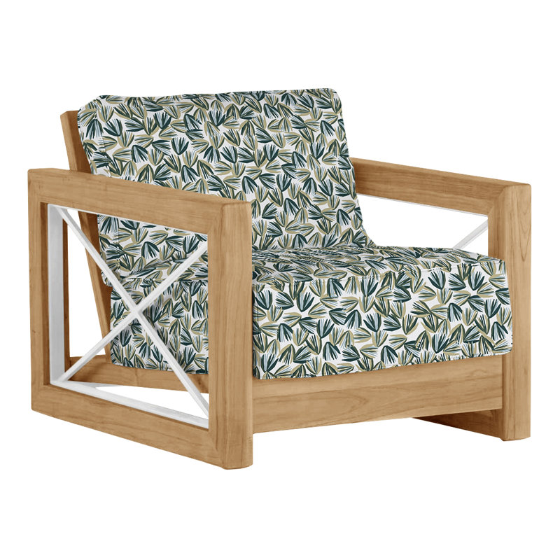 Malta Teak Outdoor Lounge Chair, Welt + Standard fill, Natural Teak, Perigold Palmetto Verdigris