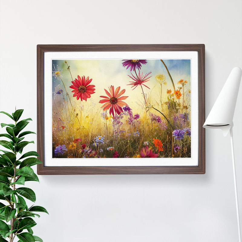 Bold Wildflowers Floral - Single Picture Frame Print, 34cm H x 46cm W x 2cm D, Walnut Framed