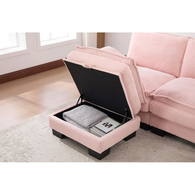 Canapé modulaire modulaire Cloud, L 102,36 po, Velours côtelé rose