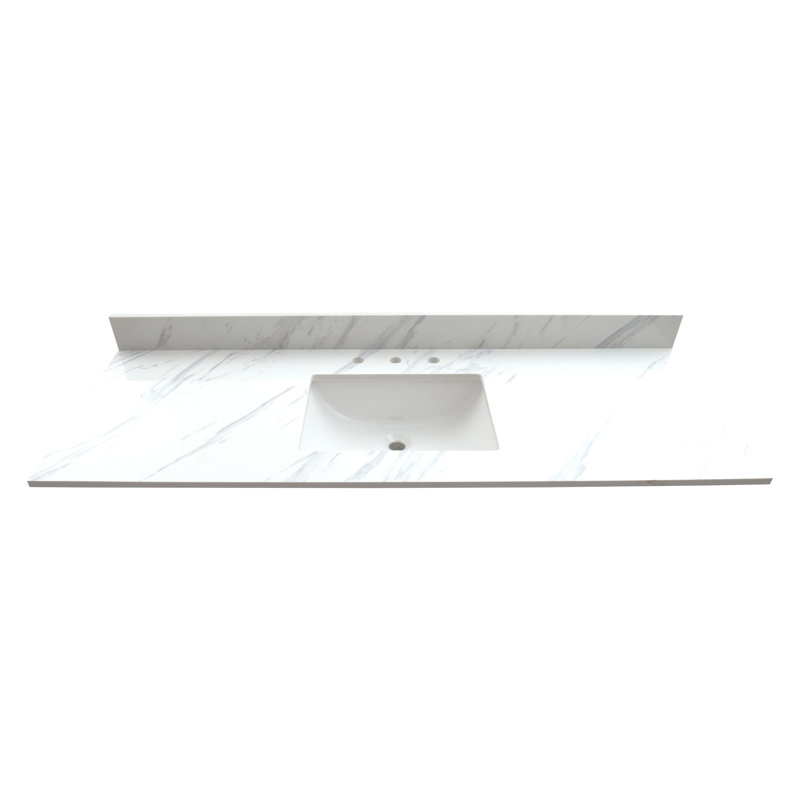 61 in. W x 22 in. D x 0.75 in. H Engineered Marble Vanity Top in Calacatta White with White Basin 61 in. W x 22 in. D x 0.75 in. H Engineered Marble Vanity Top in Calacatta White with White Basin
