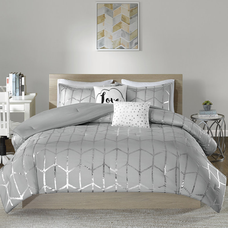 Édredon super doux en microfibre pour lit double / grand avec motif d'étoiles gris et argenté, Gris/argent