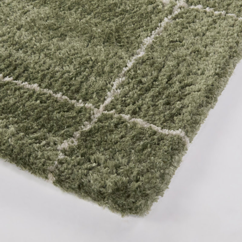 Rectangle bijou à carreaux tissé à la machine recyclé P.E.T. Tapis vert, Rectangle 7 pi 10 po x 10 pi
