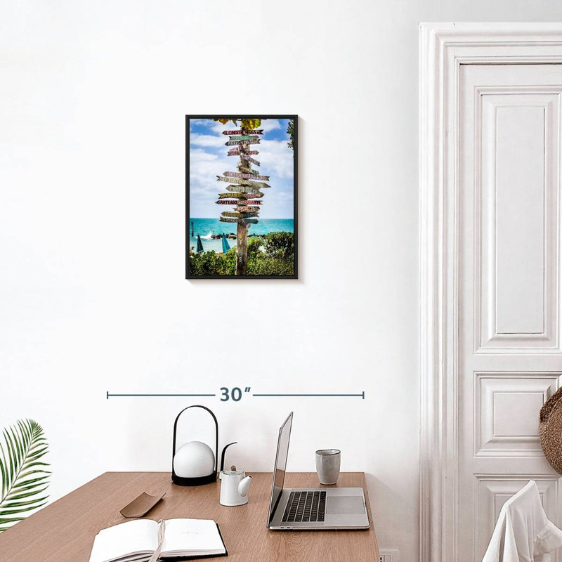Panneaux de destination de Key West, 13 po x 19 po, Cadre flottant noir