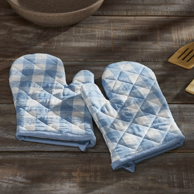 Ensemble de gants de cuisine Annie 100% coton Annie Buffalo Check VHC Brands, Bleu / blanc