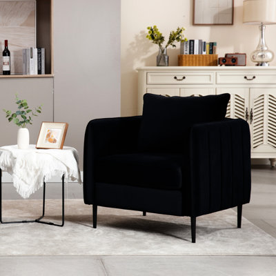 Mid-Century, simple, velours, méridienne, ligne audacieuse, coussin, bureau, fauteuil d'appoint simple et facile à nettoyer en velours noir avec structure en métal et tapis antidérapants pour chambre à coucher confortable, long