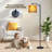 Arc Floor Lamp Autumn Wood board fall leaves border Floor Lamps with Remote LED Lights Adjustable Lamp Shades Tall Standing Lamps for Reading Office Living Room