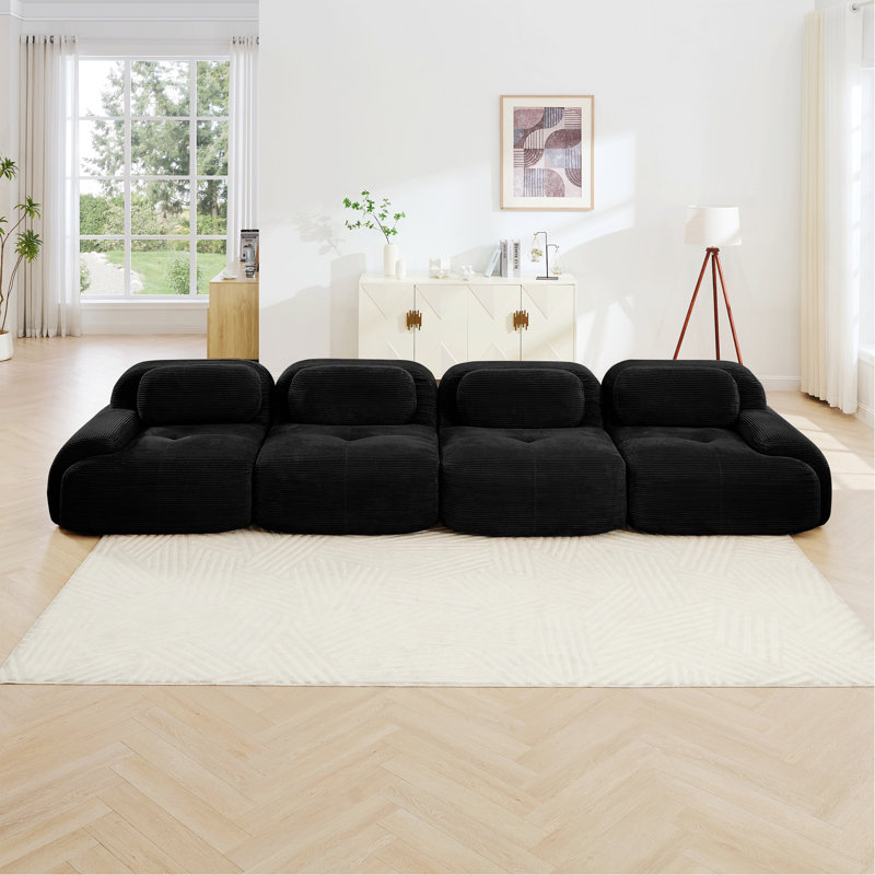 Canapé 4 places avec éponge haute résilience, H 27,5 po x l 151,9 po x P 40,5 po, Noir
