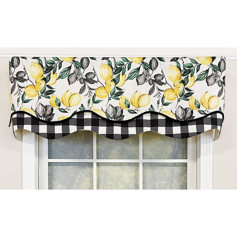 El Limon Cotton Blend Floral Scalloped Window Valance, 50" W x 16" L, Black