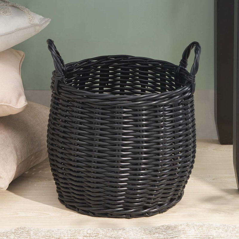 Round Resin Woven Wicker Basket with Handles