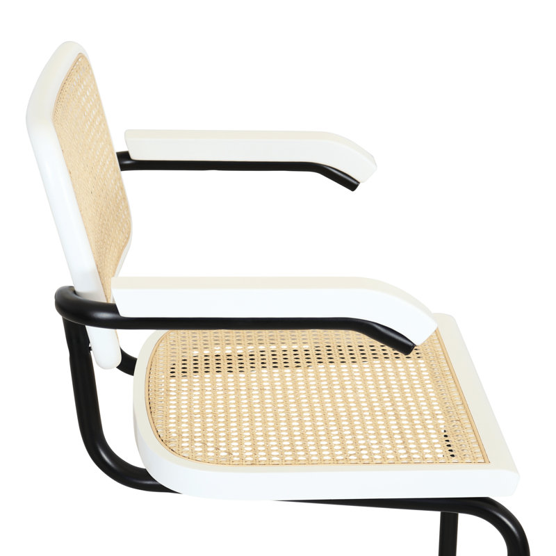 Marcel Breuer Cesca Cane Cantilever Dining Armchair Arm Chair, White/Natural/Black
