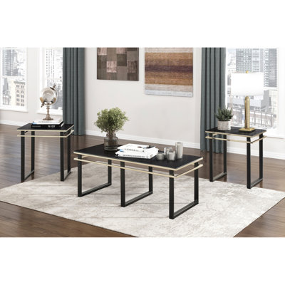 Ensemble de tables basses et tables de bout noires 3 pièces Tables de bout en verre trempé