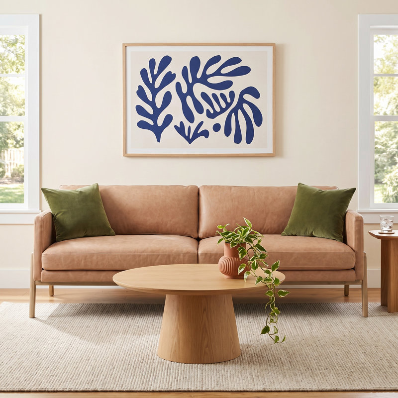 Viviana Upholstered 84'' Sofa, Beige, Sonoma Butterscotch Genuine Leather