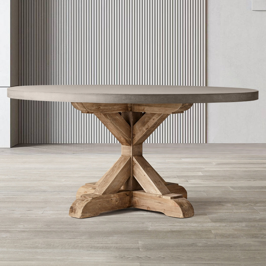 Saeko Round Dining Table, Oiled Wood & Oak legs