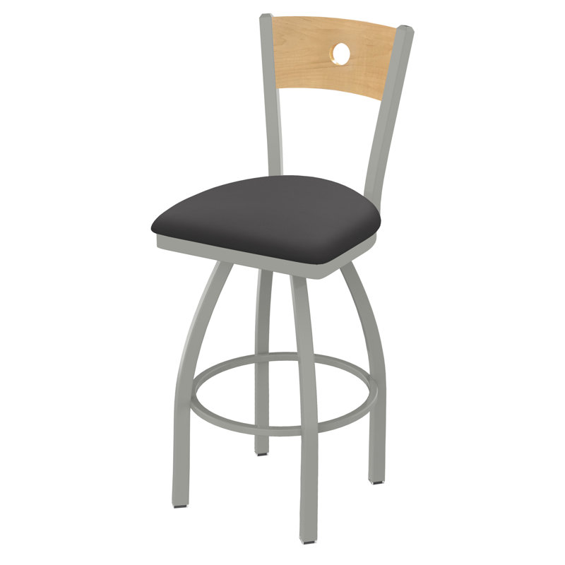 830 Voltaire Swivel Bar & Counter Stool, Natural Maple, Canter Storm Vinyl / Anodized Nickel Frame