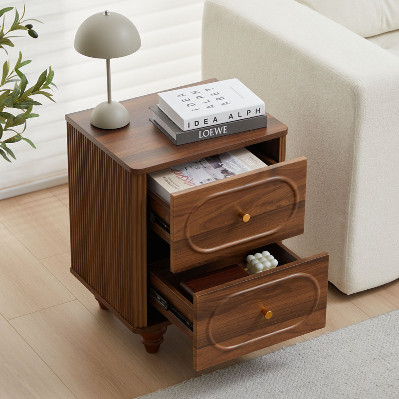 Table de chevet 2 tiroirs Dorth, Walnut, 1