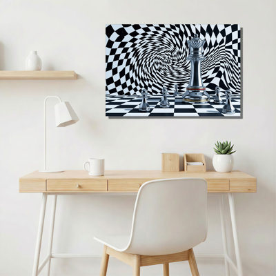 «Silver Chess Queen», art mural sur toile tourbillonnant en noir et blanc