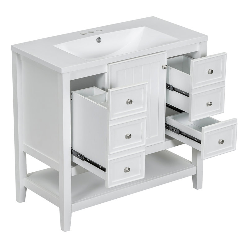 36" Bathroom Vanity With Sink Combo One Cabinet And Three Drawers, White