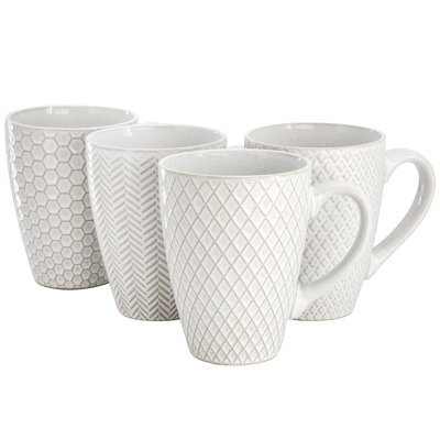 Gibson Elite Earlhart 4 Piece 16 Ounce Stoneware Assorted Pattern Mug Set  in White | Wayfair