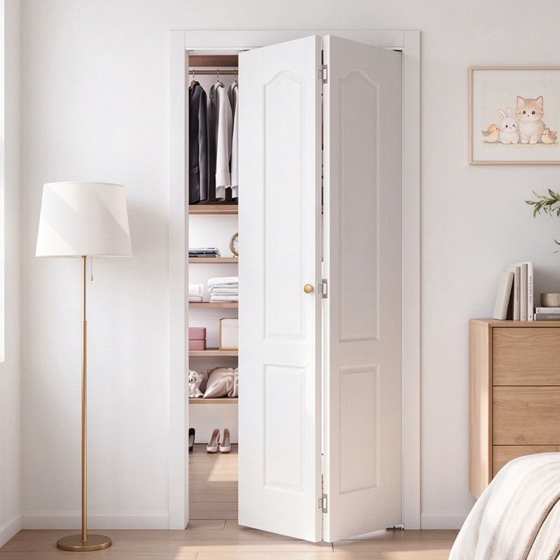 Porte CHIC MODE Portes 28 po x 80 po Blanche Porte pliante à deux panneaux cintrée à âme creuse avec trousse de quincaillerie d'installation