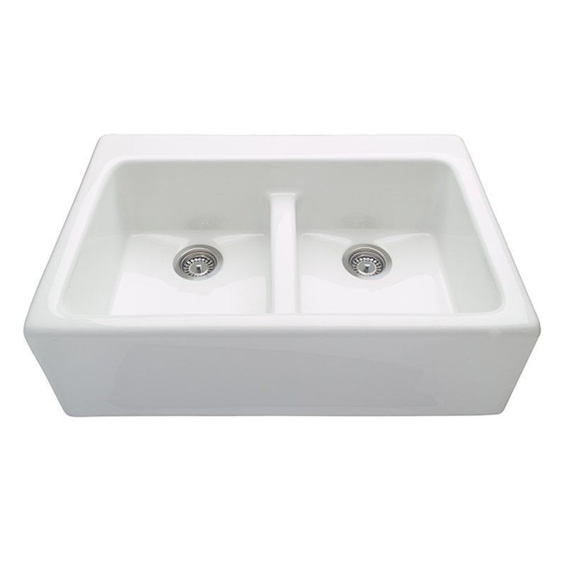 Reliance® Appalachian 33.25" Double Basin Kitchen Sink, White, 0 hole