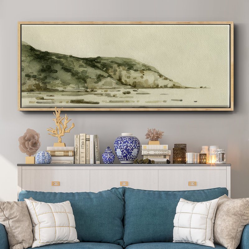 Distant  Shore I- Framed Canvas, 12" H x 30" W