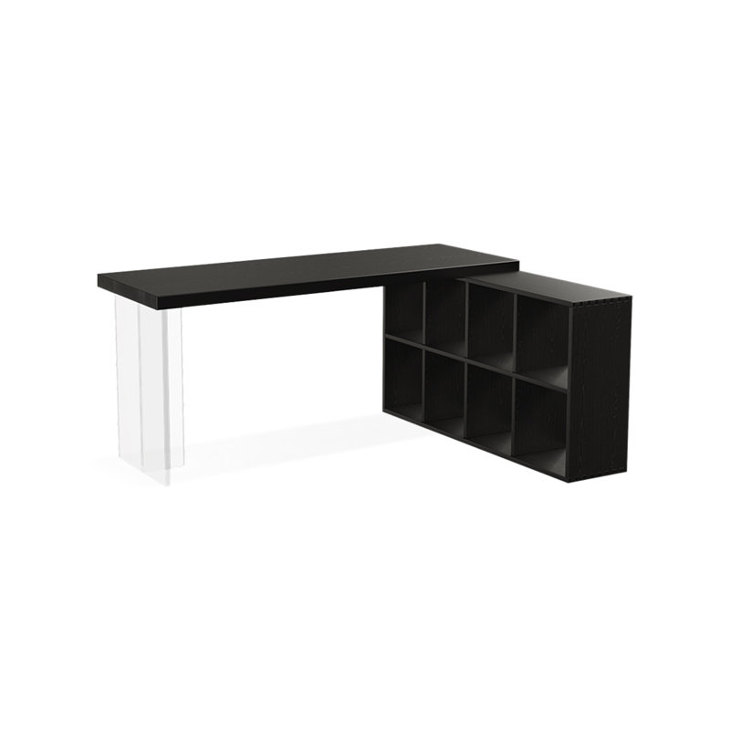Bureau en bois massif en forme de L noir + bureau en acrylique, H 29,53 po x l 62,99 po x P 55,12 po