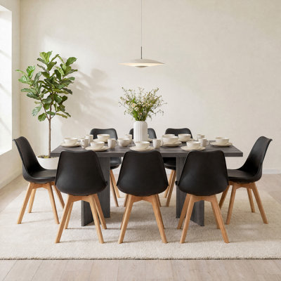Ferrer Rectangle Fixed Dining Table Set For 4, Modern Wood Grain Dining Room Set With Upholstered Dining Chairs