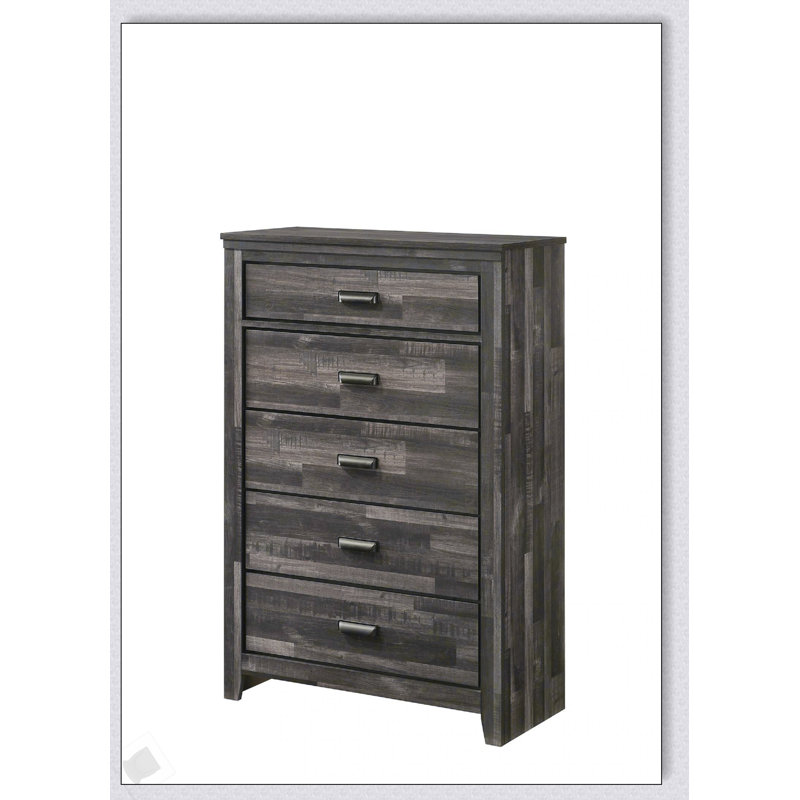 Mobilier de chambre à coucher rustique en bois contemporain avec cinq tiroirs de rangement spacieux et une finition brun riche