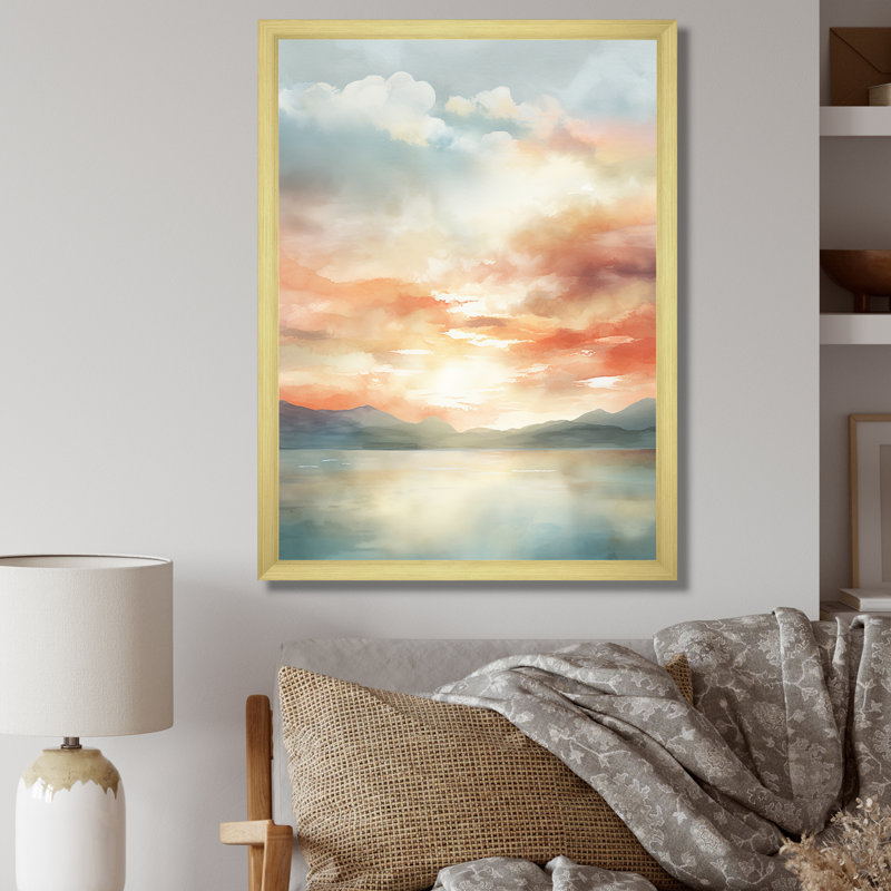 «Bold Sunset Coastal Horizon IV», reproduction sur toile, H 32 po x l 16 po x P 1 po, Encadrement doré