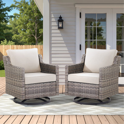 Ensemble de 2 chaises de patio à bascule pivotantes pour l'extérieur, en osier gris, idéales pour le porche, la piscine, la terrasse et la cour en beige