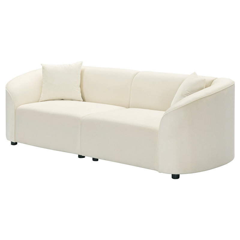 Beige Velvet Upholstered Curved 2-Seater Sectional Sofa