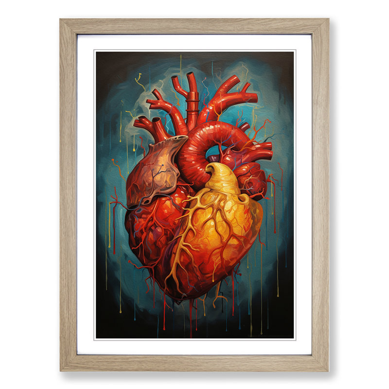 XYZ-FRM-V1223-1815 Anatomical Heart Expressionism - Single Picture Frame Print on Wood, Oak, 34cm H x 25cm W x 2cm D