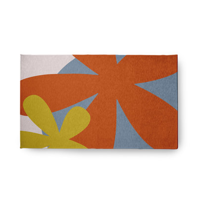 Tapis intérieur / extérieur en chenille tissé à la machine géométrique bleu / orange / jaune