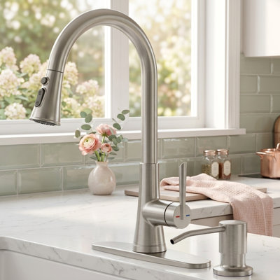Robinet de cuisine rétractable avec distributeur de savon