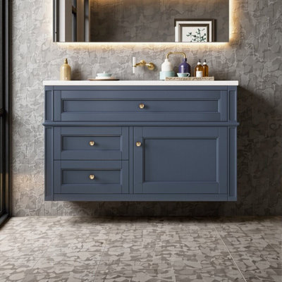 36'' Single Bathroom Vanity with Ceramic Sink, Open Shelf, 2 Drawers
