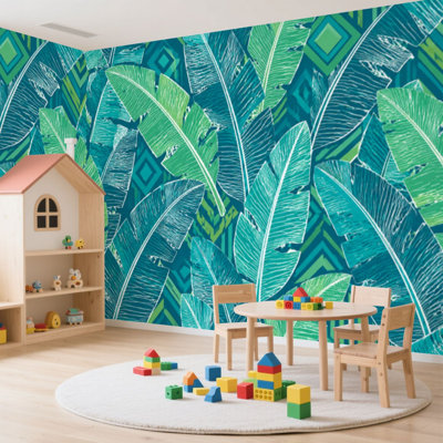 Papier peint adhésif auto-adhésif moderne pour la chambre à coucher avec feuilles de palmier tropicales L 100 po x l 144 po Peel and Stick