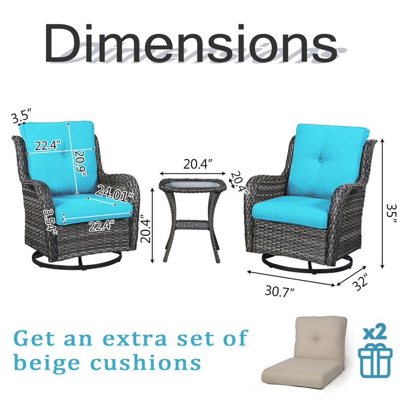 Chaise berçante en osier avec coussins Schutt, Bleu clair
