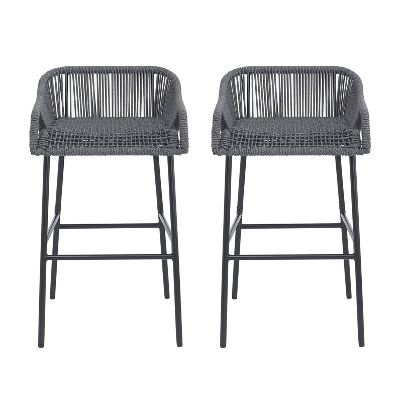 La Push Outdoor Patio Dark Gray Rope Barstool (Set Of 2), Dark Gray