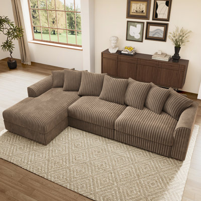 Tolzmann L-shaped Sectional Sofa With Chaise In Corduroy Khaki