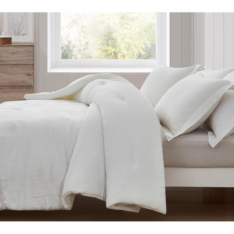 White Twin Cotton Muslin Reversible Comforter Set