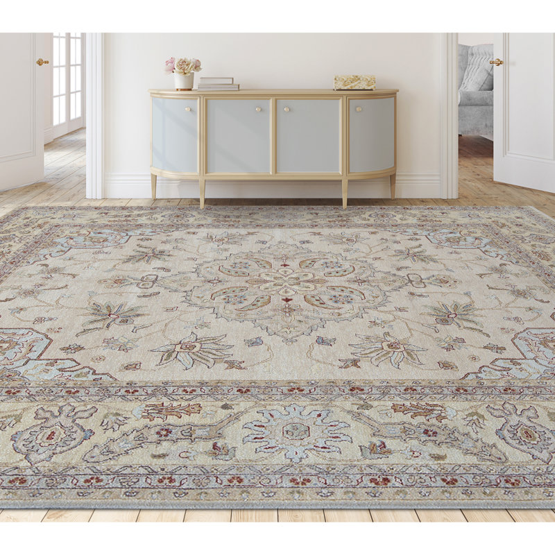 Wool Oriental Area Rug in Beige/Light Blue