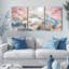 Ensemble de 3 tableaux sur toile représentant un paysage de montagne en fleurs de cerisier-1350284405