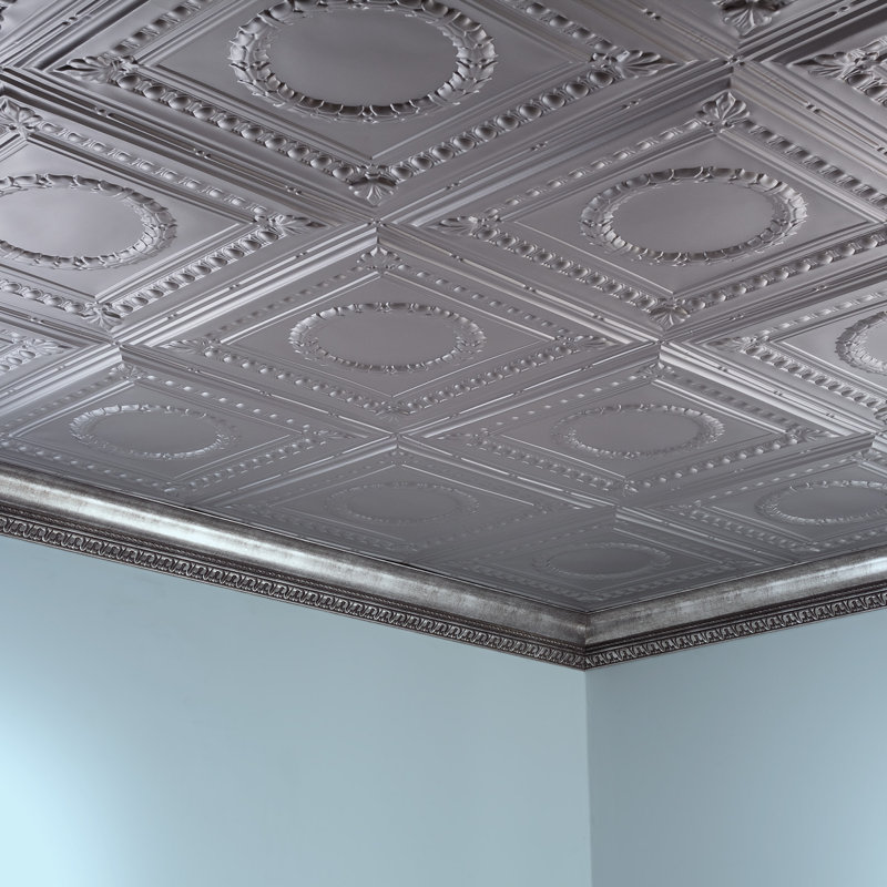 Panneau de plafond décoratif en vinyle 2 pi x 4 pi FASÄDE Rosette, Argenté