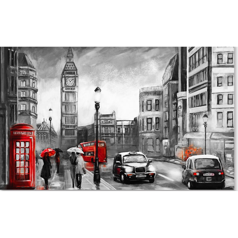 Monochrome Cityscape Charcoal City Landscape Textile Wallpaper, 114”L x 204”W