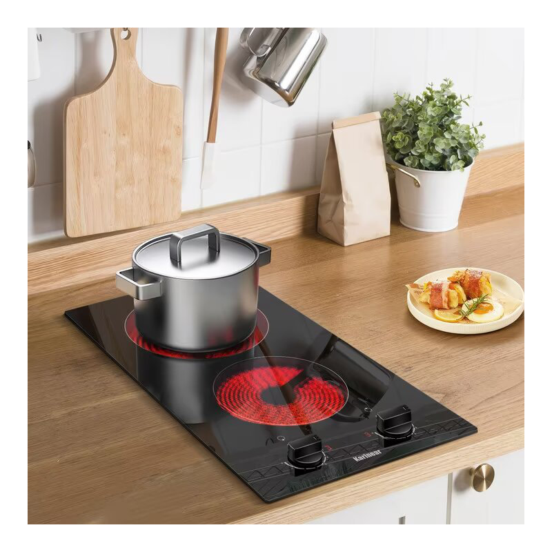 Karinear 2 Burner Electric Cooktop 12Inch Electric Stove Top No Plug 3000W