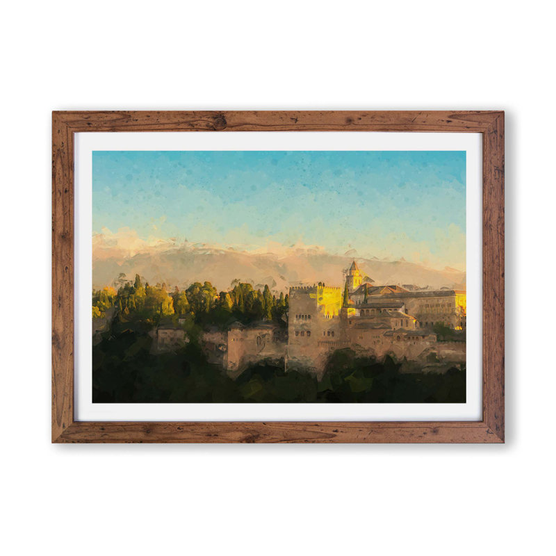 The Alhambra in Granada Spain - Framed Print, 45cm H x 63cm W x 2cm D, Walnut