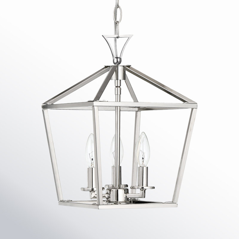 Hastings 10" W 3-Light Geometric Lantern Chandelier, Polished Nickel