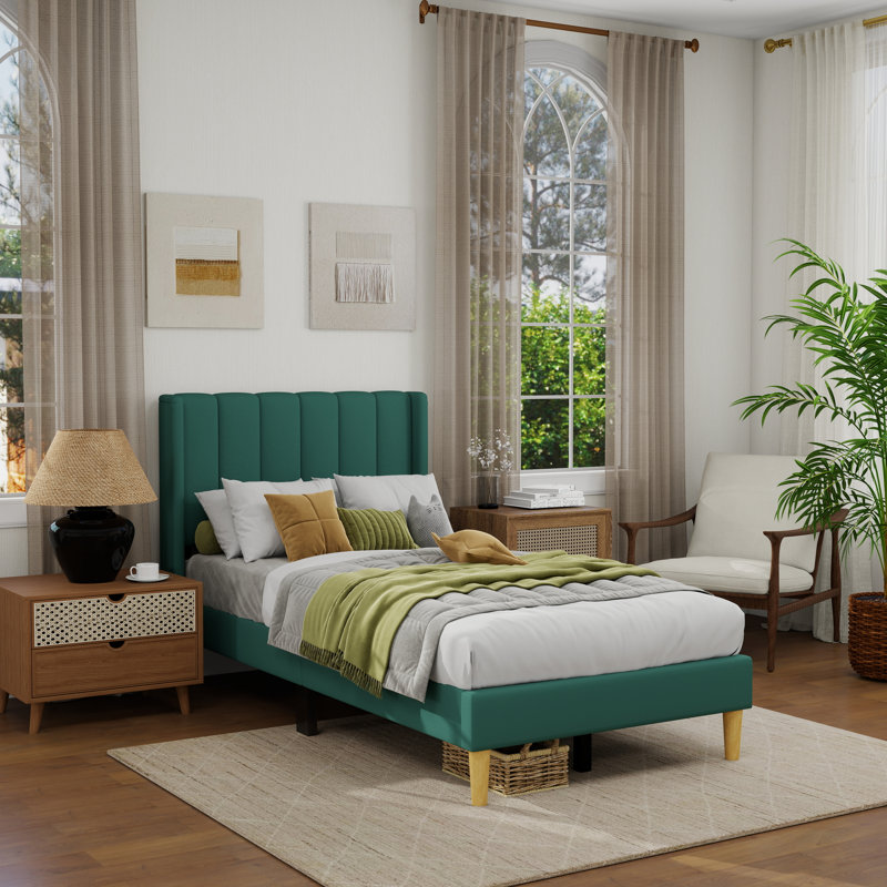 Sutter Upholstered Wingback Bed, Twin, Green