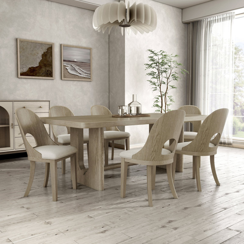 Doloros Dining Table Set, 7 Pieces: Table, 6 Chairs, White Oak